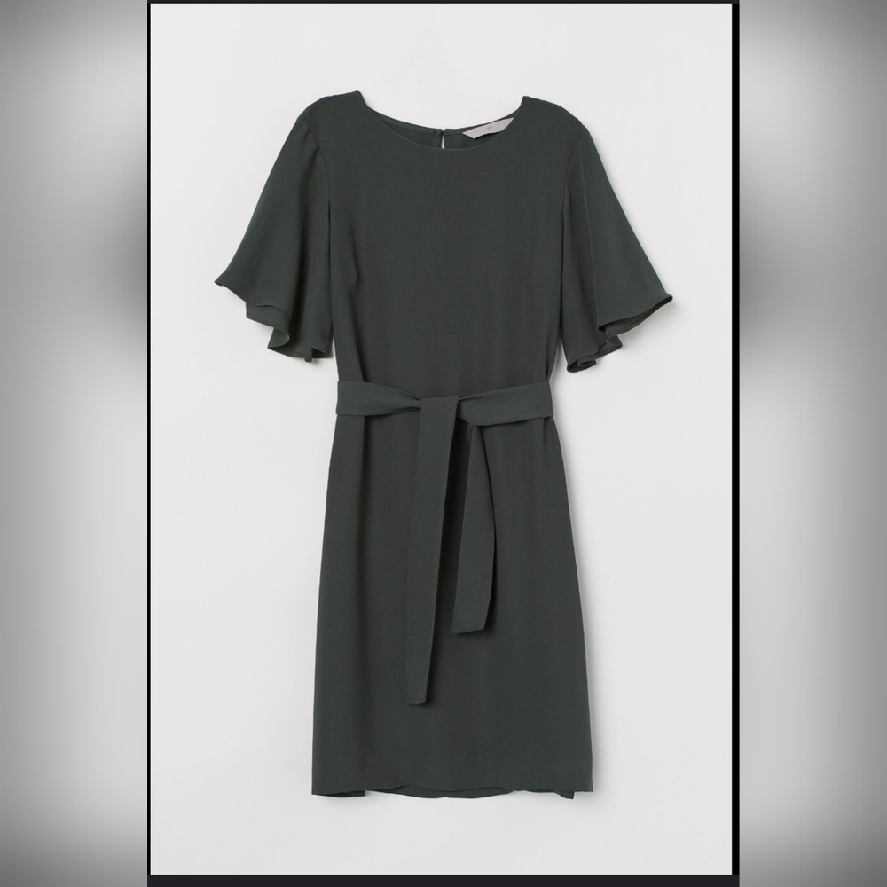 Hm dress with tie belt forest green size 2